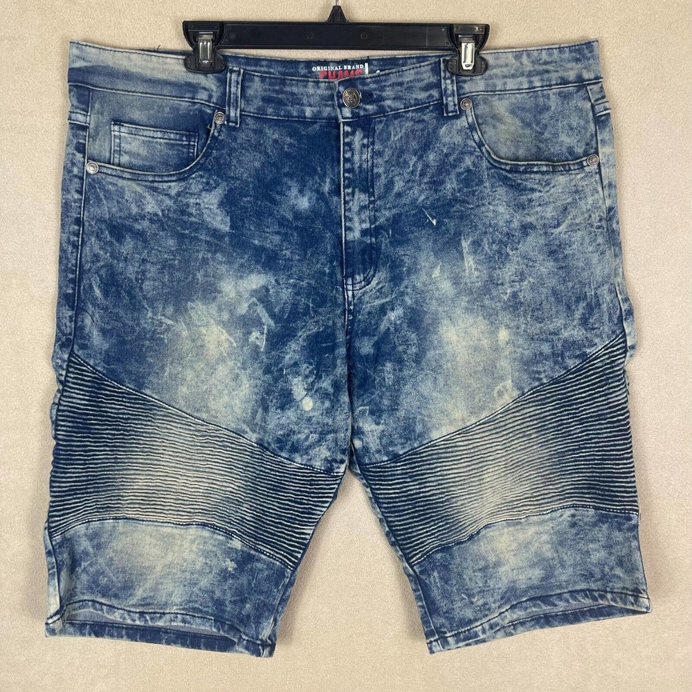 Chams Jeans Denim Shorts Mens 40 Acid Wash Blue Stretch Mid Rise‎ Slim Fit